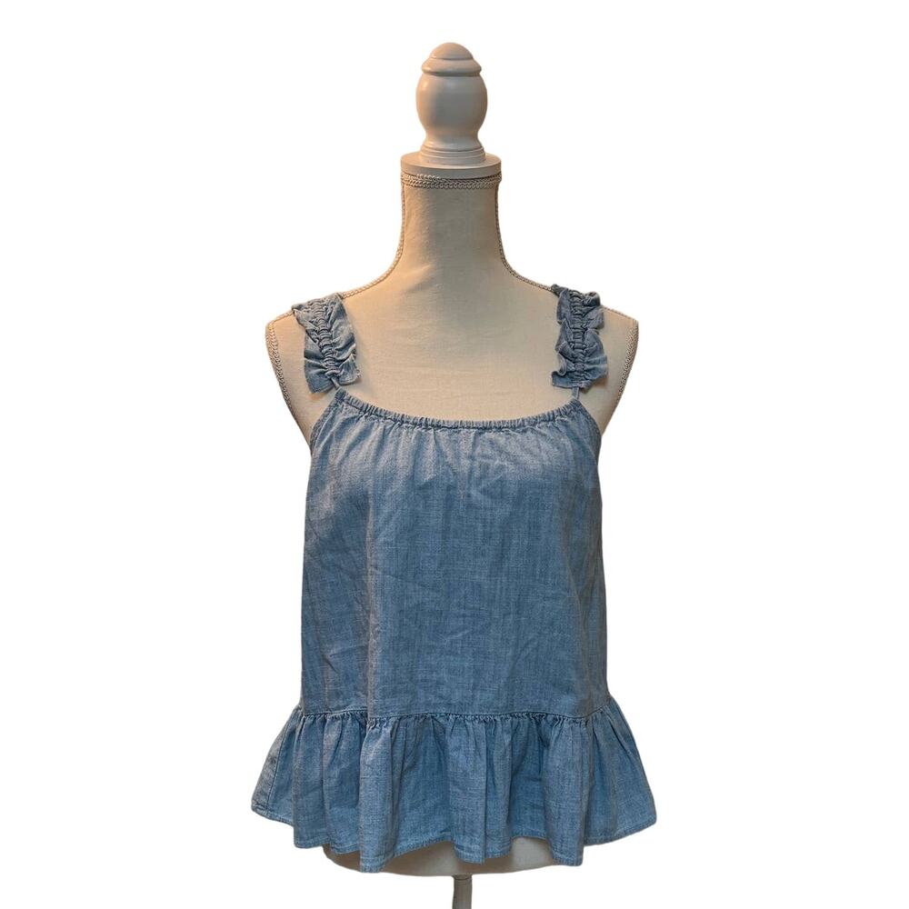 Madewell New $62 Blue Cotton Light Denim Like Tank Cami Ruffle Detail SIze 00